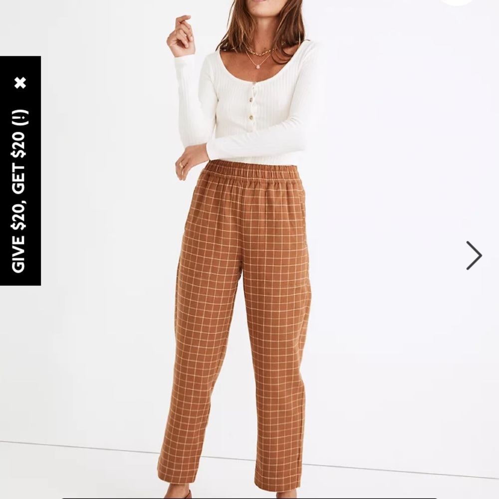 Madewell Waffleback Pull-On High-Rise Tapered Pants in Windowpane